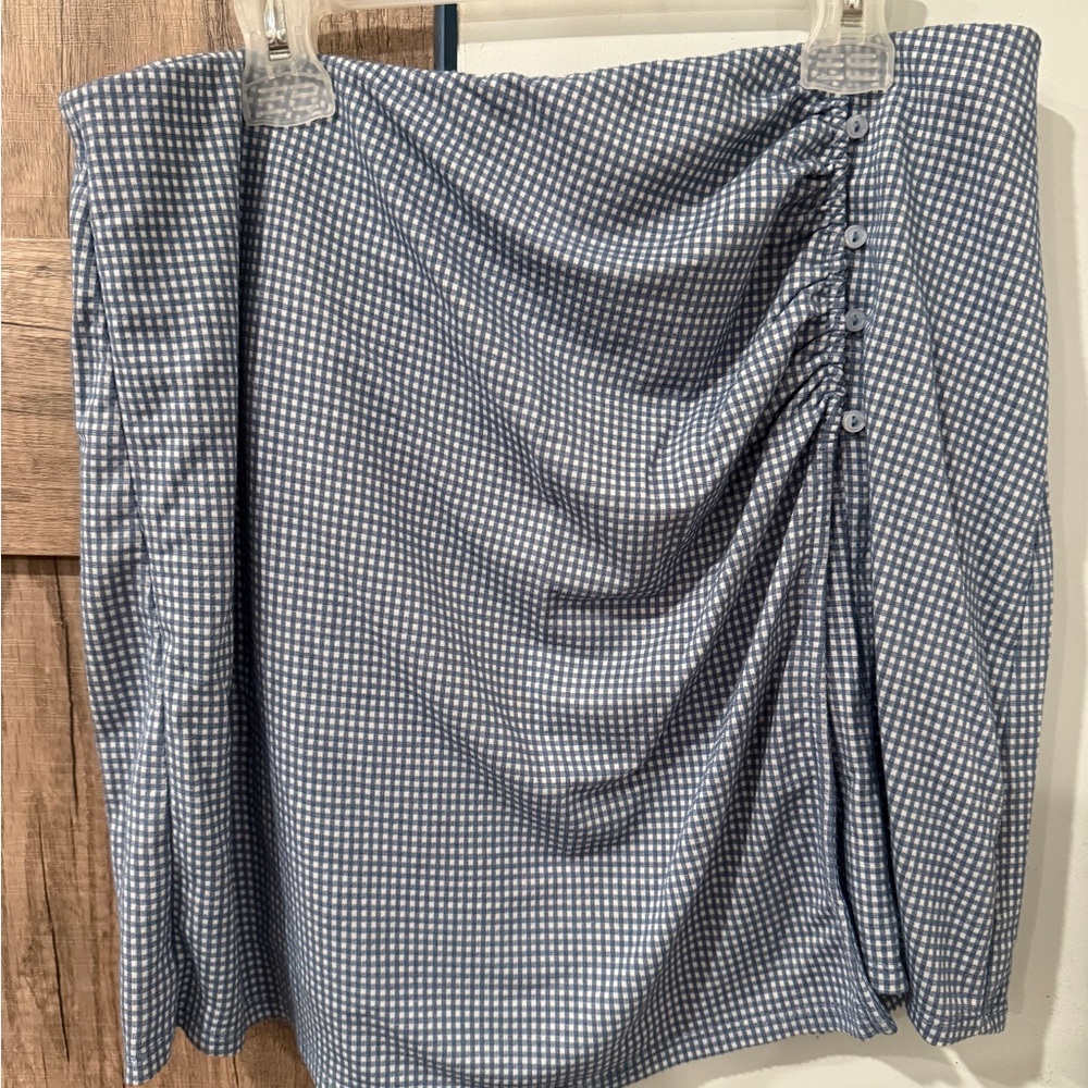 URBAN Romantics Blue Gingham Draped Button-Accent Skirt
